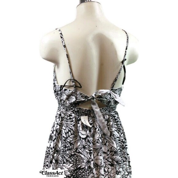 Aeropostale Floral Long Dress Black Womens Hot Pink Trim Spaghetti Strap Sz M - Picture 3 of 6